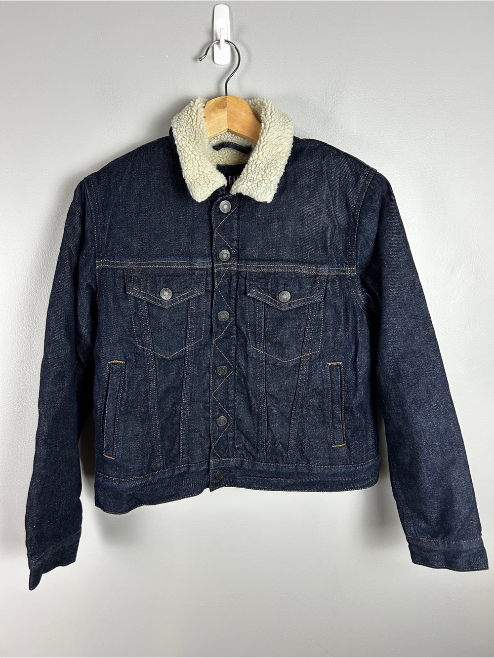 GAP Kids Sherpa Fleece Lined Denim Jacket XL 12 Sheepskin Unisex Fall Spring